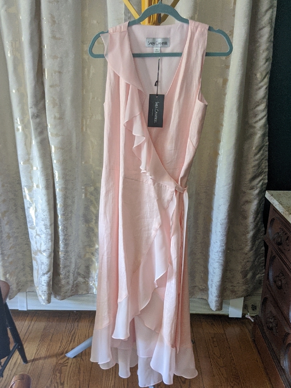 NWT Sara Campbell Savannah Linen Wrap Dress Pale Pink Ruffle Sz 10